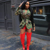 Women OL Work Long Sleeve Notched Neck Blazers Street INS Camouflage Print Belt Blazers Tops Street Outwear Coats