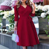 Women's S-2XL sizeFashion V-neck Strap Waist Dress New Mid-sleeve Women's Dress Temperament Commuter