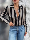 2024 Elegant Black Striped Printed Long-sleeved Shirt For Women Fashion Lapel Button-down Shirt Temperament Office Cardigan