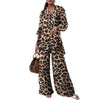 Fashion Long-sleeved V-neck Button-up Shirt + Wide-leg Pants 2 Piece Set For Women Autumn Leopard Print Loose Casual Suit Female
