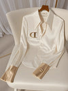 Elegant French Women's White DIOR Satin Shirt Turn-down Collar Long Sleeve Blouse Autumn/Winter for Women Casual Simple Office Lady
