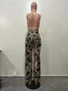 CM.YAYA Fashion women camouflage cutout cross criss straight cargo pants 2023 autumn winter safari style trousers