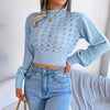 Autumn Winter Sexy Women's Sweater Fashion Knitted Long Sleeve Hollow Crop Top Casual Slim Sweaters Elegant Red Pullover 2023