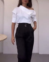 Women Trendy Stand Collar Side Button Elegant Shirt Spring Summer Leisure Versatile Sexy Off Shoulder Long Sleeve White Blouses