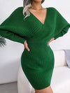 New Sexy Cross V-neck Bat Sleeve Lift Hip Sweater Dress Solid 2024 Fashion Elegant Female Evening Party Long Sleeve Dresses