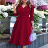 Women's S-2XL sizeFashion V-neck Strap Waist Dress New Mid-sleeve Women's Dress Temperament Commuter