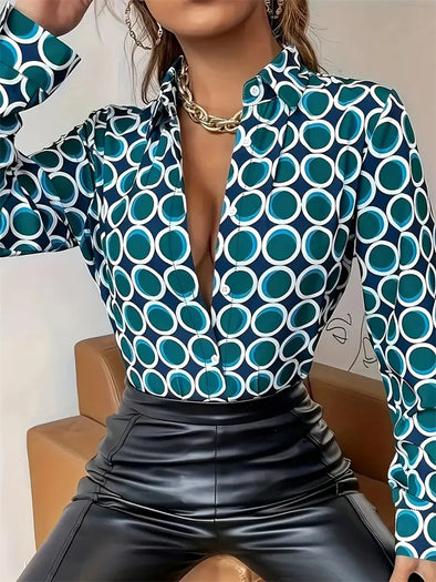 2024 Elegant Black Striped Printed Long-sleeved Shirt For Women Fashion Lapel Button-down Shirt Temperament Office Cardigan