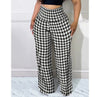 Elegant Women's Pants 2024 Summer Streetwear Plaid Print Casual High Waist Wide Leg Daily Long Trousers Without Top for Female