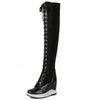 Pumps Plus Size Shoes Women Lace Up Cow Leather Wedges High Heel Over The Knee Boots Female Thigh High Sneakers Big Size Shoes