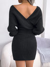 New Sexy Cross V-neck Bat Sleeve Lift Hip Sweater Dress Solid 2024 Fashion Elegant Female Evening Party Long Sleeve Dresses