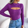 New Autumn And Winter Women's Fashion Hollow Out Fried Dough Twists Long Sleeve Sweater Round Neck Solid Fit Women's Wear 2024