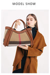 2024 New Retro Checkered Women's Handbag Fashionable and Advanced Large Capacity Canvas with Cowhide Mother and Child Bag