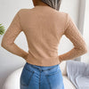 New Autumn And Winter Women's Fashion Hollow Out Fried Dough Twists Long Sleeve Sweater Round Neck Solid Fit Women's Wear 2024