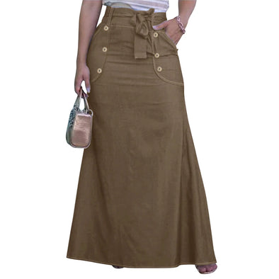 ZANZEA 2024 Fashion Women Denim Skirt Casual Bodycon Maxi Long Skirts Autumn High Waist Faldas Saia Elegant Party Overskirt Jupe