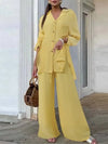Fashion Long-sleeved V-neck Button-up Shirt + Wide-leg Pants 2 Piece Set For Women Autumn Leopard Print Loose Casual Suit Female