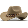 Luxury Men Women Western Cowboy Hat With gold chain Wide Brim Hat Pop Jazz Hat Winter Wool Hat Size 56-58CM