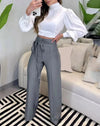 Women Tied Detail Straight Leg Work Elegant Pants