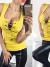 Women's Lace-Up Chain Low Cut Tank Top Slim Fit Deep V-Neck Vest High Street Style Debardeur Haut Femme