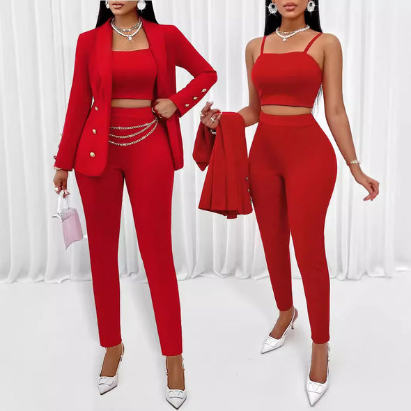 High Waist 2 Pcs/Set Stylish Slim Cardigan Lady Business Two-Piece Set Office Lady Business Suit Cardigan   for Work