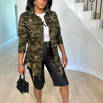 Shirt Coats Women Full Sleeve Tops Jackets Camouflage Casual Coat Turn Down Collar Single Breasted Y2k Streetwear Hole Jacket