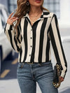 2024 Elegant Black Striped Printed Long-sleeved Shirt For Women Fashion Lapel Button-down Shirt Temperament Office Cardigan