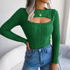 New Autumn And Winter Women's Fashion Hollow Out Fried Dough Twists Long Sleeve Sweater Round Neck Solid Fit Women's Wear 2024