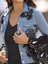 Daily Outwear Blue Mock Neck Asymmetrical Denim One Shoulder Streetwear Fashion Novelty Short Jacket Outwear Tops