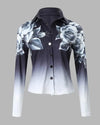 Tops Women 2023 Trendy Fashion Spring New Floral Ombre Print Long Sleeve Button Down Casual Daily Shirt All-Match