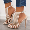 Newest Vertical Straps High Heel Sandals Black Red Suede Hollow Clear PVC Dress Shoes Cut-out Thin Heels Gladiator Sandals