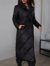 Argyle Quilted Padded Jacket - Long Sleeve, Warm, Long Length, Zip Up, Casual Outerwear for Winter, Women's Clothing