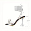 Women's Square Toe Clear Heels Sexy Rhinestone Bow Heels Open Toe Ankle Strap Stiletto High Heel Sandals