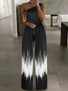 Tie Dy Ombre One Shoulder Jumpsuit, Elegant Sleeveless Wide Leg Asymmetric Jumpsuit, Women's Clothing