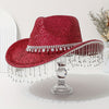 A Stylish And Luxurious Lady's Hat With Artificial Silvery Rhinestone Chain Decoration, Peach Heart Top Tassel Hat, Suitable For Weddings, Stage Performances, Mountaineering, And Versatile For Both Men And Women.