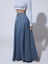 Fashionable Retro Flare Denim Skirt - Single-Breasted & High Rise - Timeless Maxi Silhouette in Washed Blue - Comfortable Inelastic Denim for Tall Womens Style