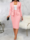 Elegant Business Skirt Set, Single Button Long Sleeve Slim Blazer & High Waist Bodycon Pencil Skirt Outfits, Women's Clothing