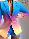 Women's Elegant Gradient Blazer - Chic Ombre Design with Golden Buttons, Long Sleeves, and Side Pockets, Polyester, Machine Washable