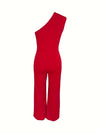 Vibrant One Shoulder Jumpsuit - Accentuating Knotted Waist, Sleeveless, Straight Leg, Casual Style - Perfect for Womens Everyday Wear