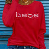 BEBE Casual Long Sleeve T-Shirt - Letter Print, Crew Neck, Stretchy Polyester Blend, Machine Washable - Perfect for All Seasons, Long Sleeve