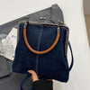 Women Denim Handbag with Kiss Lock Clasp Vintage Coin Crossbody Purses Bag for Lady Outdoor Portable Wedding Shoulder Bags