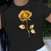 100% Women's Casual T-Shirt with Elegant Golden Rose Print – Soft, Comfortable Short Sleeve Design, Machine Washable, Perfect for Year-Round Wear, Casual Wear | Chic Casual Style | Stretchable Knit