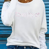 BEBE Casual Long Sleeve T-Shirt - Letter Print, Crew Neck, Stretchy Polyester Blend, Machine Washable - Perfect for All Seasons, Long Sleeve