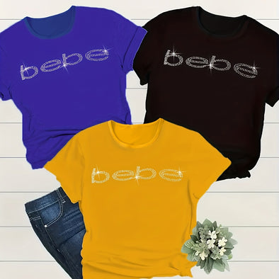 Perfect Holiday Gift! Bebe Plus Size Sparkly Tee Set - 2D Sequin Graphic, Comfortable & Easy Care - Great for Mother's Day, Easter, and St. Patrick's Day!