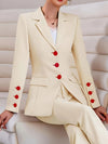 Elegant Solid Color Women's Blazer & Pants Set - Casual Polyester Suit with Lapel Collar, Long Sleeves, Machine Washable