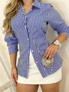 Elegant And Comfortable Striped Print Single-breasted Shirt Casual Long-sleeved Collared Shirt For Women