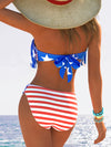 Women'S Patriotic Tankini Set with Fringe Detail, High Stretch Knit Fabric, Polyester and Elastane Blend, Striped and Star Pattern Bikini Swimsuit