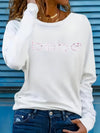 BEBE Casual Long Sleeve T-Shirt - Letter Print, Crew Neck, Stretchy Polyester Blend, Machine Washable - Perfect for All Seasons, Long Sleeve