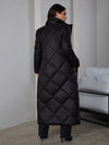 Argyle Quilted Padded Jacket - Long Sleeve, Warm, Long Length, Zip Up, Casual Outerwear for Winter, Women's Clothing