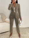 Chevron Pattern Stylish Pantsuits, Button Front Long Sleeve Lapel Blazer & High Waist Pants Outfits, Women's Clothing