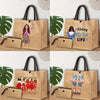 2 Pcs Fashionable Lady's Patterned Tote Bag Set: Lightweight Burlap Shopping Bag + Portable Travel Beach Bag with Makeup Bag