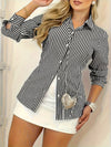 Elegant And Comfortable Striped Print Single-breasted Shirt Casual Long-sleeved Collared Shirt For Women